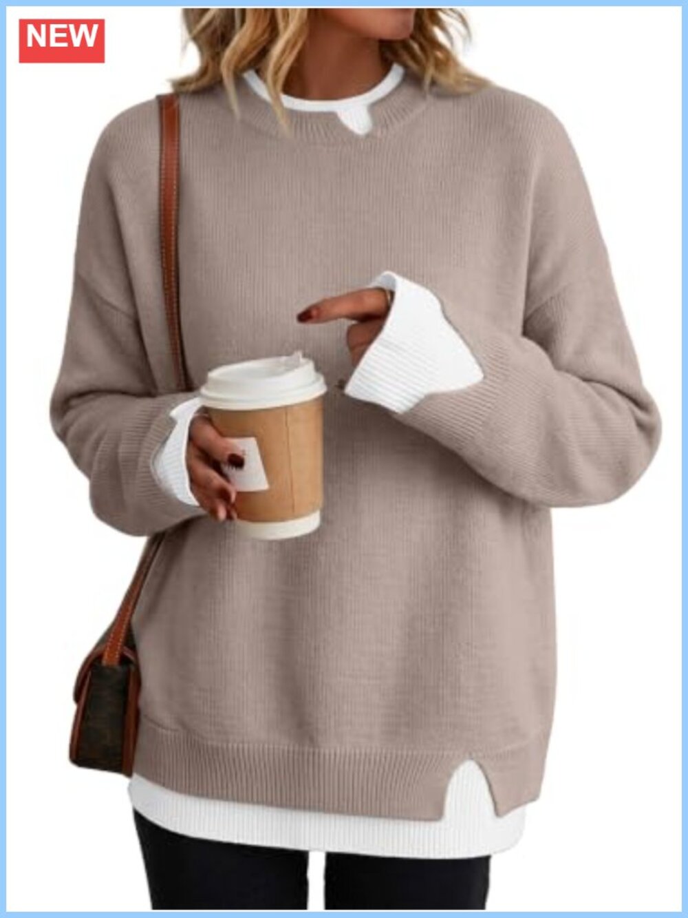 Oversized Patchwork Knit Sweater Fall Winter Cozy Pullover